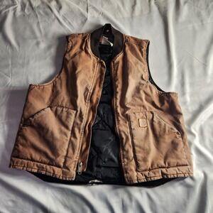 Cowboy Workwear Vest Quilted Lined Canvas Utility Work Brown Large